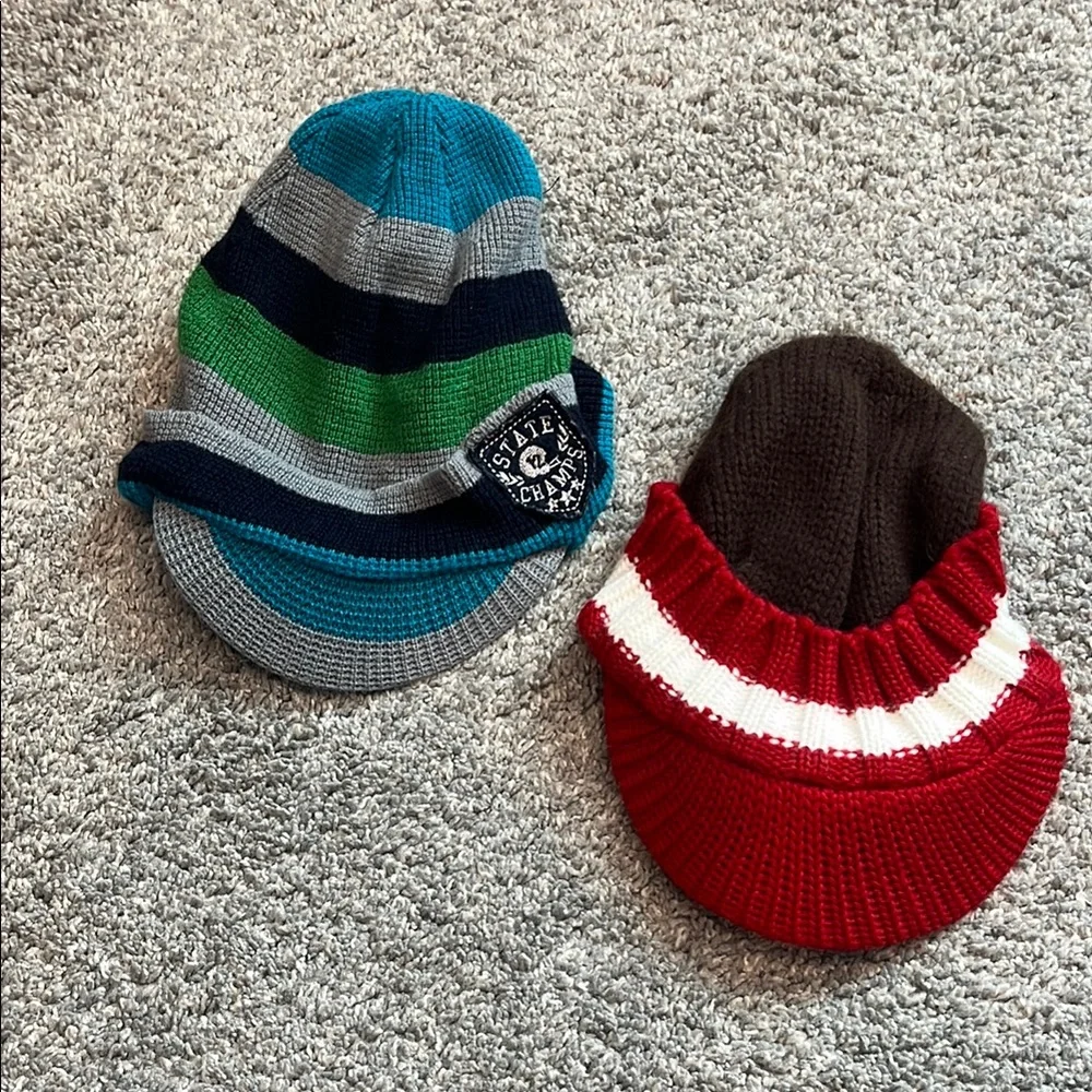 Striped Straight Brim Beanie Set for Little Boys